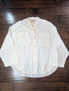We The Free Oversized Linen Blend White Button Down Shirt Size Large